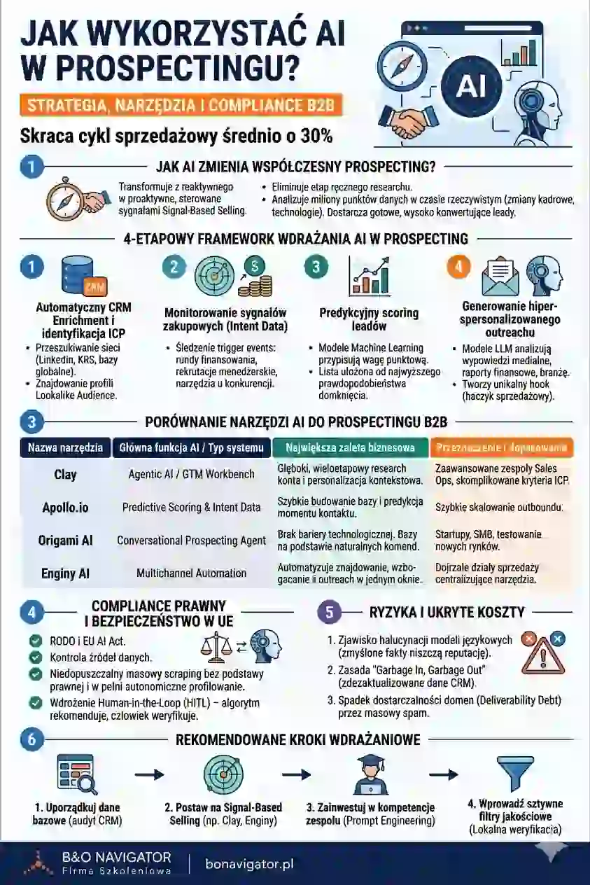 Grafika ilustrująca zastosowanie AI - Sztucznej Inteligencji w prospectingu B2B.